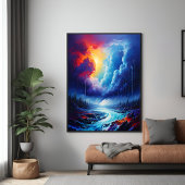 ストロ鮮やかミースカイ抽象芸術リバーランドスケープアート ポスター