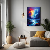 ストロ鮮やかミースカイ抽象芸術リバーランドスケープアート ポスター