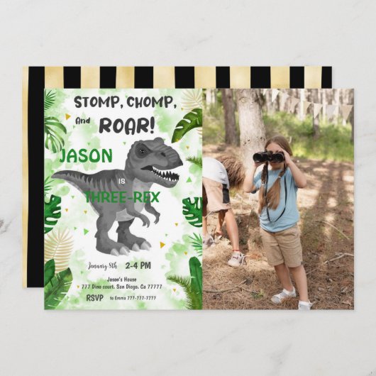 ストンプチョンプと轟音！恐竜の写真 招待状 (正面/裏面)
