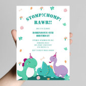 ストンプチョンプラーかわいい恐竜誕生日 招待状