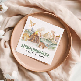 ストンプチョンプラー少年の恐竜の第1の誕生日パーティー スタンダードカクテルナプキン