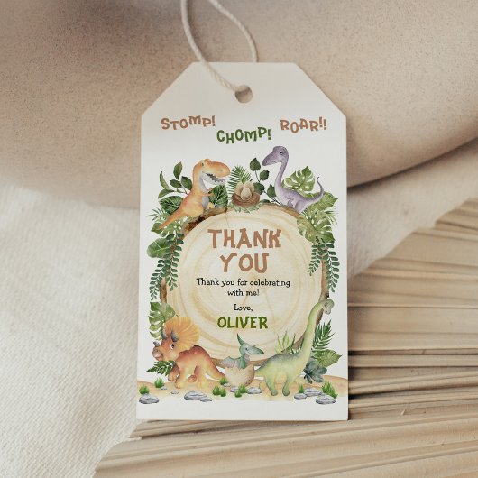 ストンプチョンプロア恐竜の誕生日パーティーの好意 ギフトタグ
