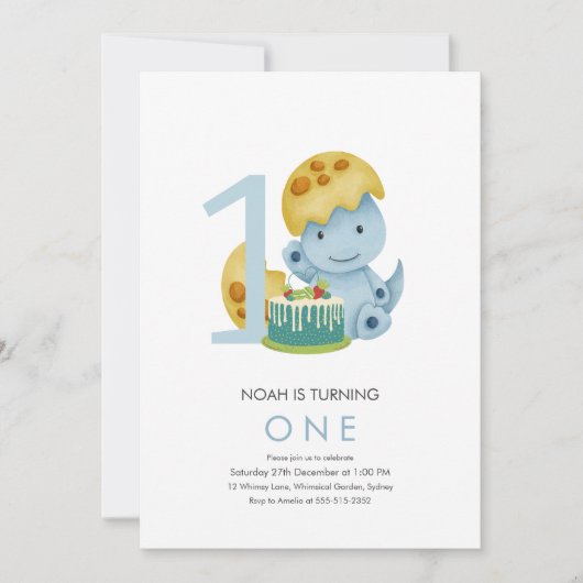 ストンプチョンプ恐竜オリバー1歳の誕生日 招待状 (正面)