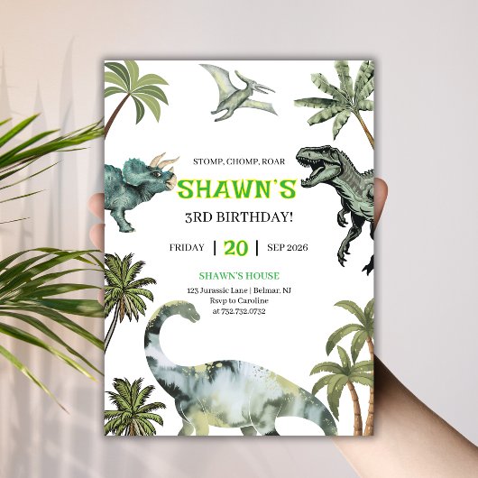 ストンプチョンプ轟音!恐竜の三番目の誕生日パーティー 招待状