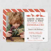 ストンプチョンプROAR誕生日恐竜ダウンロードパープル 招待状 (正面/裏面)