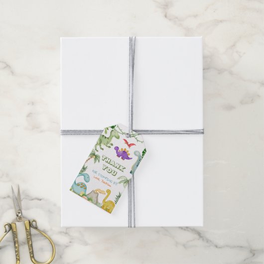 ストンプー感謝していングの恐竜の誕生日パーティー ギフトタグ (より糸付き)