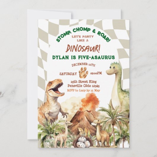ストンプ・チョンプ・ロア恐竜キッドの誕生日パーティー 招待状 (正面)