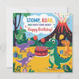 "ストンプ、ロール&パーティーもっと – Dinoキッズデザイン カード