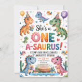 ストンプChomp Roar恐竜の一つsaurus誕生日 招待状 (正面)