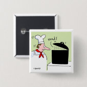 ストーおもしろいブフランスのマンガにケトルを乗せたシェフ 缶バッジ (正面&裏面)