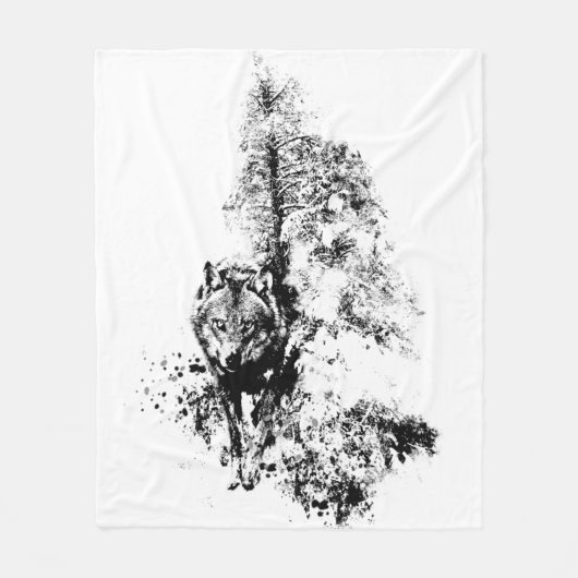 ストーカー狩りウルフフォレストツリーワイルドライフ フリースブランケット (正面)