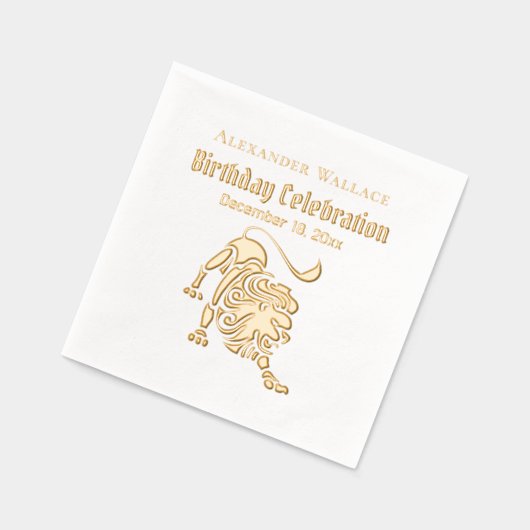 ストーキングライオンの誕生日パーティーお祝い名前の日付 箔ナプキン (左)