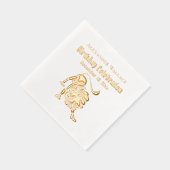 ストーキングライオンの誕生日パーティーお祝い名前の日付 箔ナプキン (右)