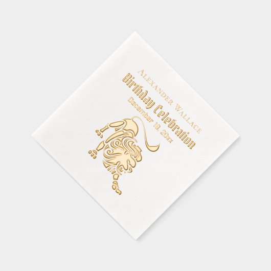 ストーキングライオンの誕生日パーティーお祝い名前の日付 箔ナプキン (右)