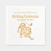 ストーキングライオンの誕生日パーティーお祝い名日付 箔ナプキン (正面)