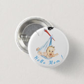 ストークとベビーおもしろいボタン – カスタム文字 缶バッジ (正面&裏面)