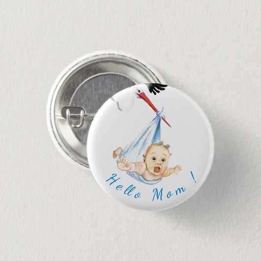 ストークとベビーおもしろいボタン – カスタム文字 缶バッジ (正面&裏面)