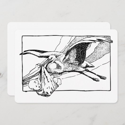 ストークとベビー招待状 招待状 (正面/裏面)