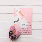 ストークイラストレーションピンクガールベビーシャワー 招待状