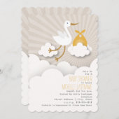 ストークインザクラウドベビーシャワー-オレンジ 招待状 (正面/裏面)