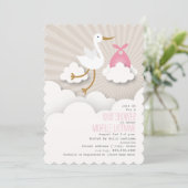 ストークインザクラウドベビーシャワー-ピンク 招待状 (スタンド正面)