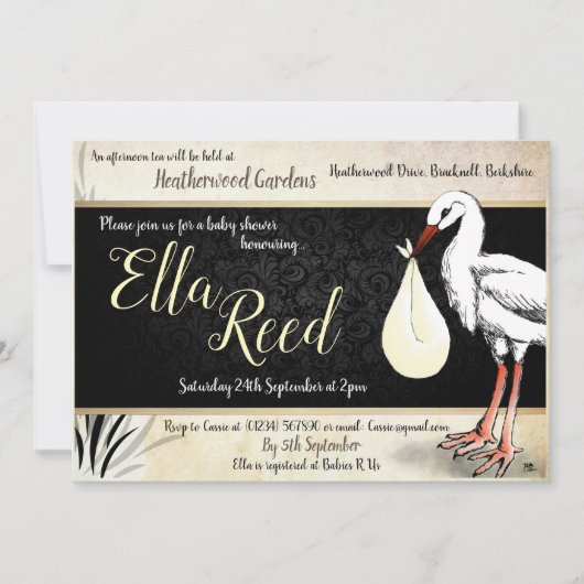 ストーククリームベビーシャワー招待状 招待状 (正面)