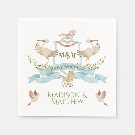 ストーククレストウォーター色男の赤ちゃんシャワー スタンダードカクテルナプキン (正面)