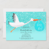 ストークグリッターバッグイラストレーション男の赤ちゃんシャワー 招待状 (正面)