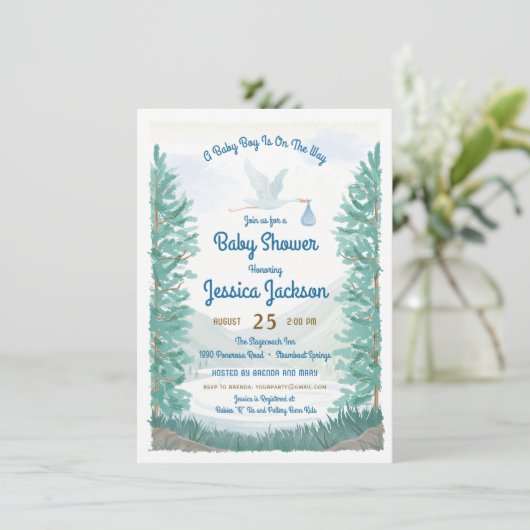 ストークズジャーニー男の赤ちゃんシャワー招待状 招待状 (スタンド正面)