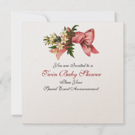 ストークツインベビーガールシャワー、シャンパンメタリック 招待状