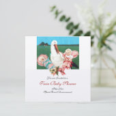 ストークツインベビーガールシャワー、シャンパンメタリック 招待状 (スタンド正面)