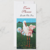 ストークツインベビーシャワーホワイトパール金属紙 招待状 (裏面)