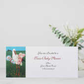 ストークツインベビーシャワーホワイトパール金属紙 招待状 (スタンド正面)