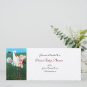 ストークツインベビーシャワー、シャンパンメタリック 招待状 (スタンド正面)