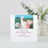 ストークツインベビーシャワー、シャンパンメタリック 招待状 (スタンド正面)