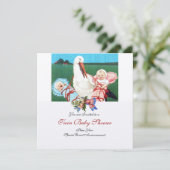 ストークツインベビーシャワー、シャンパンメタリック 招待状 (スタンド正面)