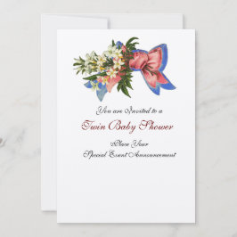 ストークツインベビーシャワー、シャンパンメタリック 招待状