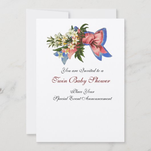 ストークツインベビーシャワー、シャンパンメタリック 招待状 (正面)