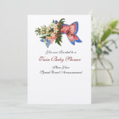 ストークツインベビーシャワー、シャンパンメタリック 招待状 (スタンド正面)