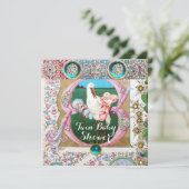 ストークツインボーイ – 女の子の赤ちゃんシャワー、フローラ宝石 招待状 (スタンド正面)