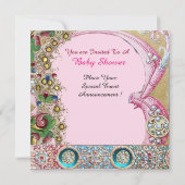 ストークツインボーイ – 女の子の赤ちゃんシャワー、フローラ宝石 招待状 (裏面)