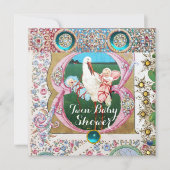 ストークツインボーイ – 女の子の赤ちゃんシャワー、フローラ宝石 招待状 (正面)