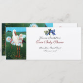 ストークツイン男の赤ちゃんシャワーシャンパンメタリック 招待状 (正面/裏面)