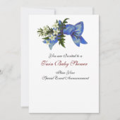 ストークツイン男の赤ちゃんシャワーブルーホワイト招待状 招待状 (正面)