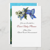 ストークツイン男の赤ちゃんシャワーブルーホワイト招待状 招待状 (正面/裏面)