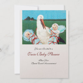 ストークツイン男の赤ちゃんシャワー、シャンパンメタリック 招待状