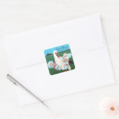 ストークツイン男の赤ちゃんシャワー、ティール（緑がかった色）ブルー スクエアシール (封筒)