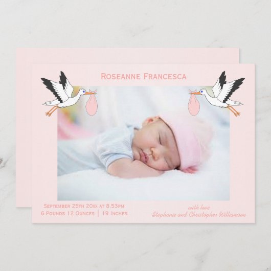 ストークデザインベビーガール誕生 案内状 (正面/裏面)