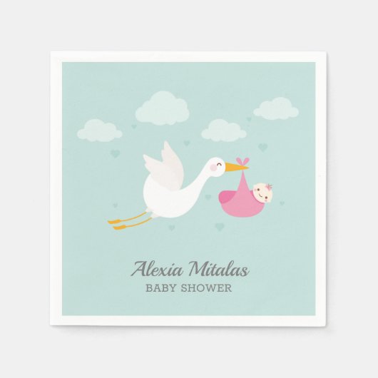 ストークピンクバンドルガールベビーシャワー スタンダードカクテルナプキン (正面)