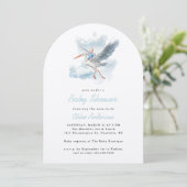 ストークブルー男の赤ちゃん水彩ベビーシャワーアーチ 招待状 (スタンド正面)